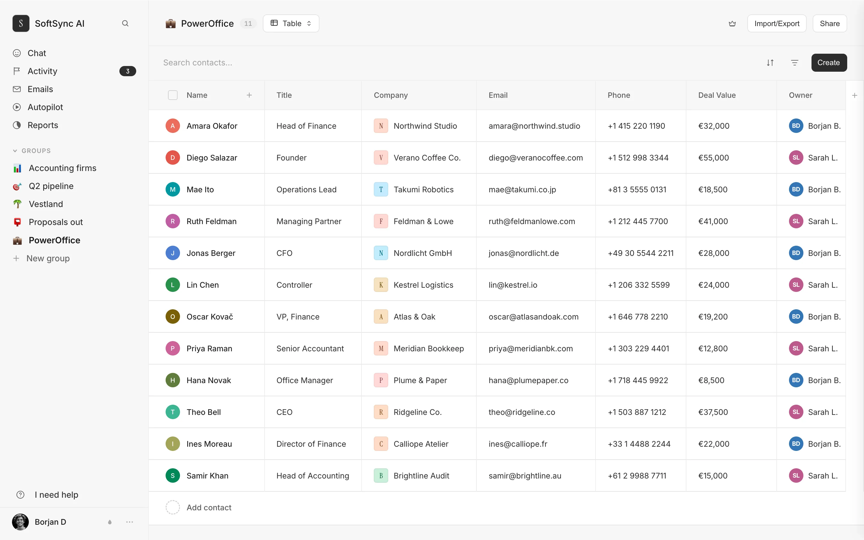 SoftSync customer and sales records in a flexible table
