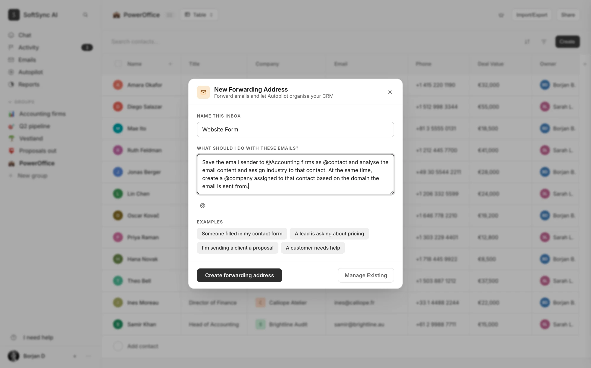 Mailpilot turning a forwarded email into CRM records